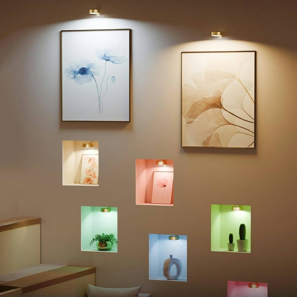 2 + 1 Gratis | Kabellose Bilderleuchten – Ohne Bohren, Wiederaufladbar, Farbwechsel mit Fernbedienung