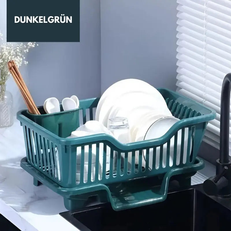 Kompaktes Geschirr-Trockengestell mit Abtropfbrett
