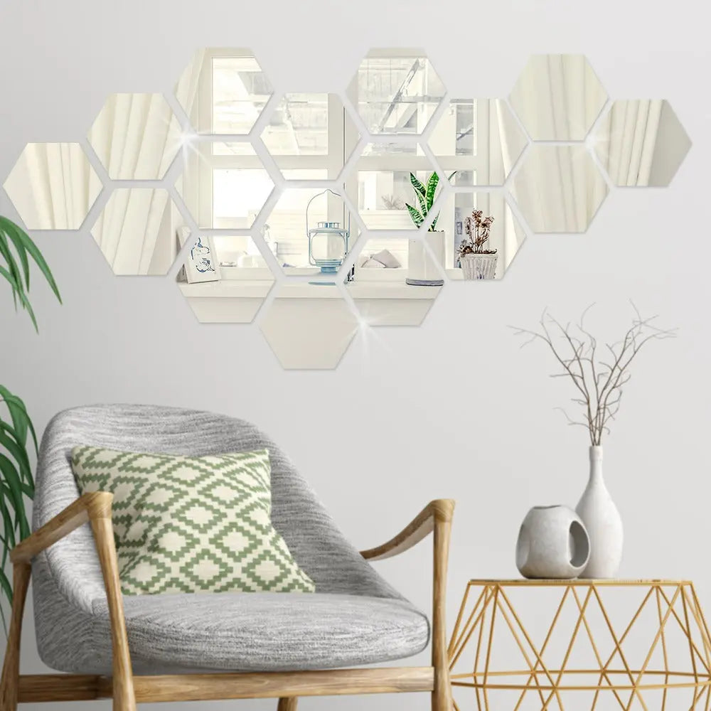 Sechseck 3D Spiegel Wandaufkleber (12 Stück/Menge)