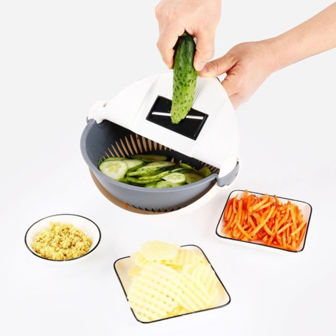 7-in-1 Gemüseschneider mit Abtropfkorb und austauschbaren Klingen
