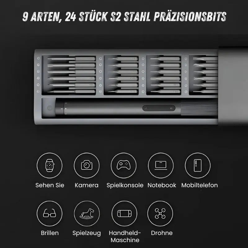 Zuverlässiger Schraubendreher-Satz - 24 Präzisionsbits, Aluminiumbox