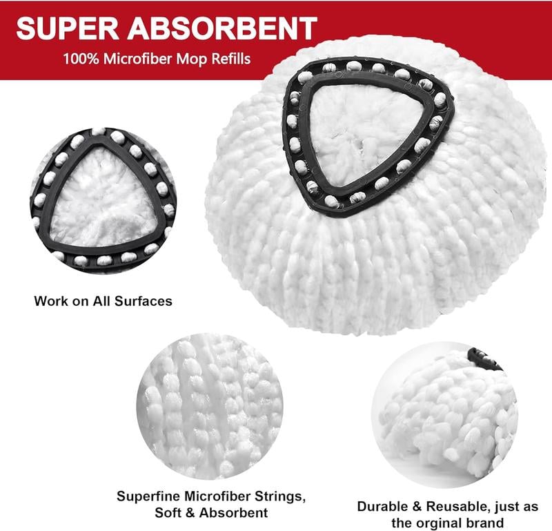 5-teiliges Ersatz-Set für Spin-Mopp – enthält 3 Mikrofaser-Mopptücher + 2 Bürsten für gründliche Reinigung!