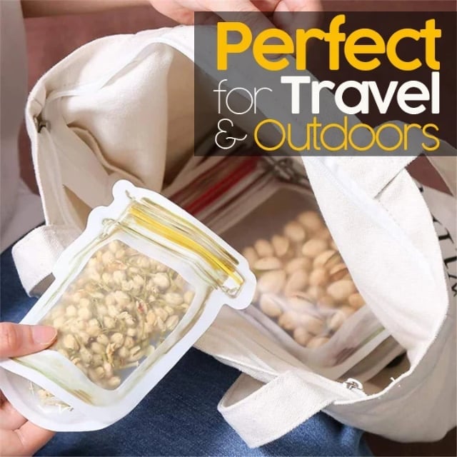 10+10 GRATIS | Wiederverwendbare Ziplock-Beutel im Einmachglas-Design