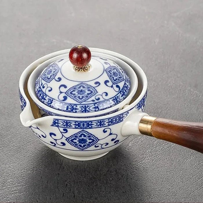 360°-Rotierendes Teeservice – mit 4 Tassen & Aufbewahrungstasche