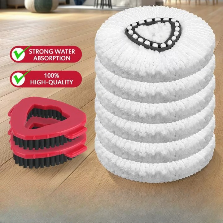 5-teiliges Ersatz-Set für Spin-Mopp – enthält 3 Mikrofaser-Mopptücher + 2 Bürsten für gründliche Reinigung!